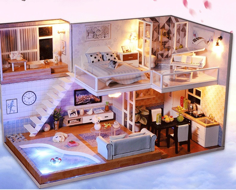 Modern Wooden DIY Doll House with LED Light - Image 4