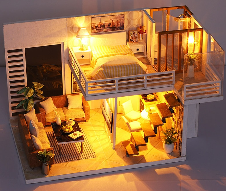 Modern Wooden DIY Doll House with LED Light - Image 5